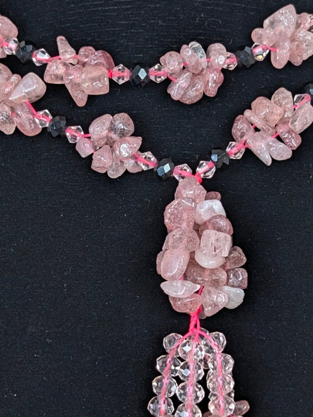 Clear Crystal & Pink Crackle Quartz Chip Infinity Necklace